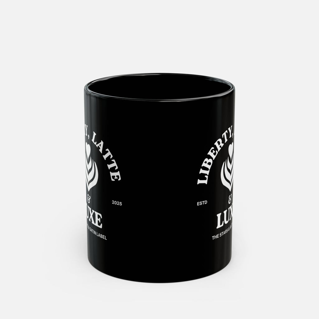 Liberty, Latte & Luxe – Glossy Black Ceramic Mug 11oz, 15oz
