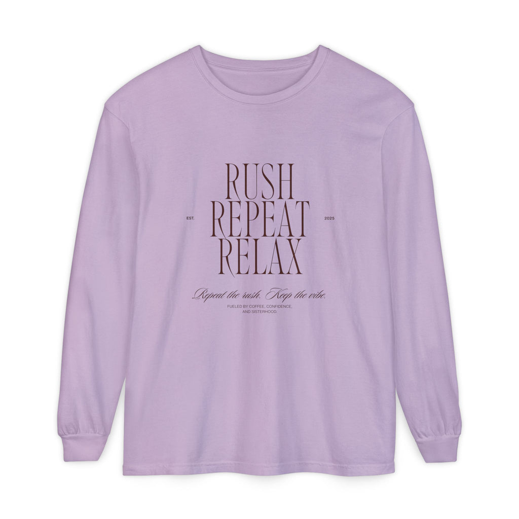Rush Repeat Relax - Minimalist Graphic Long Sleeve Tee
