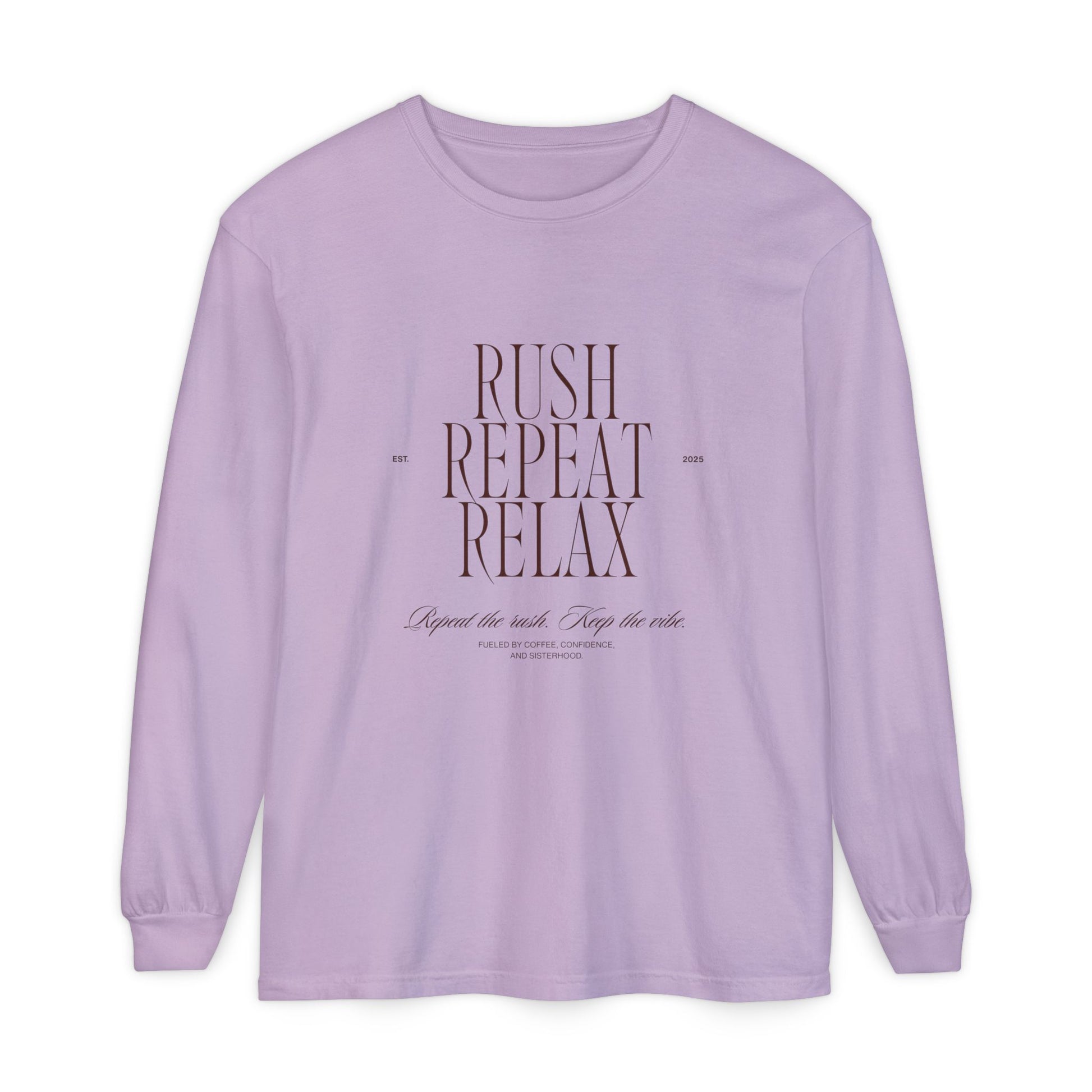 Rush Repeat Relax - Minimalist Graphic Long Sleeve Tee