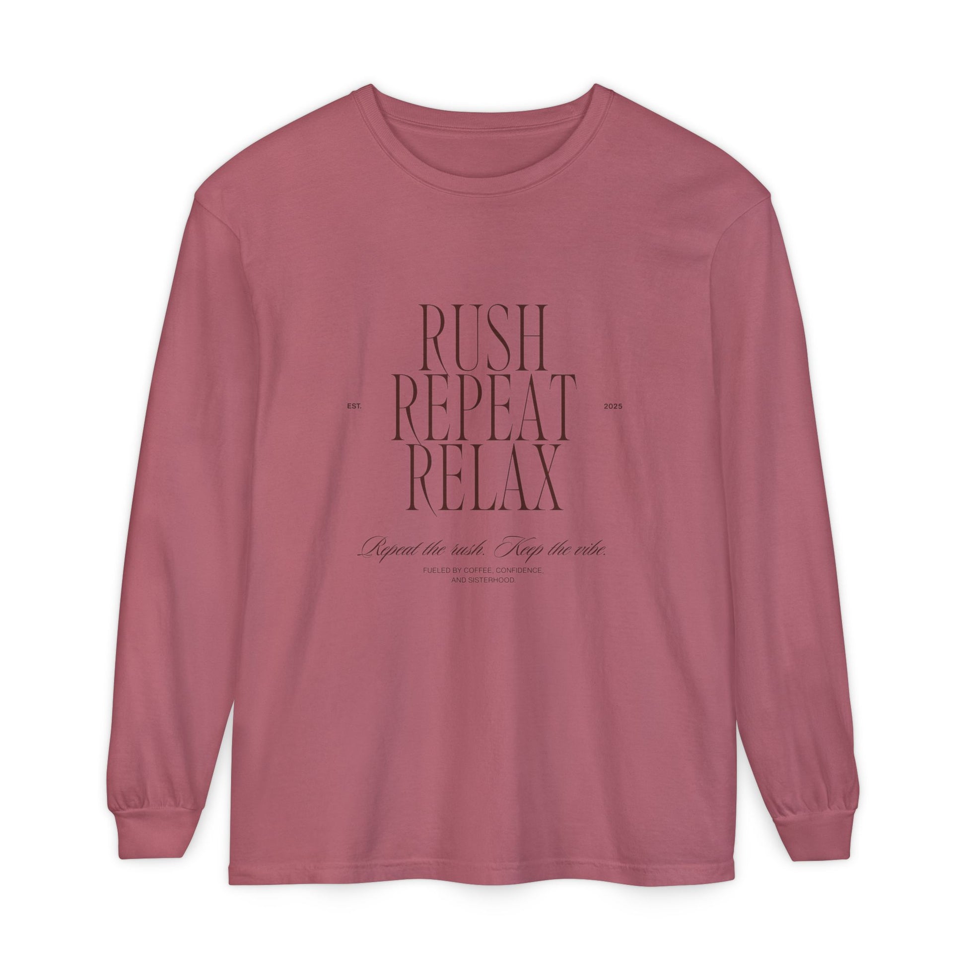 Rush Repeat Relax - Minimalist Graphic Long Sleeve Tee