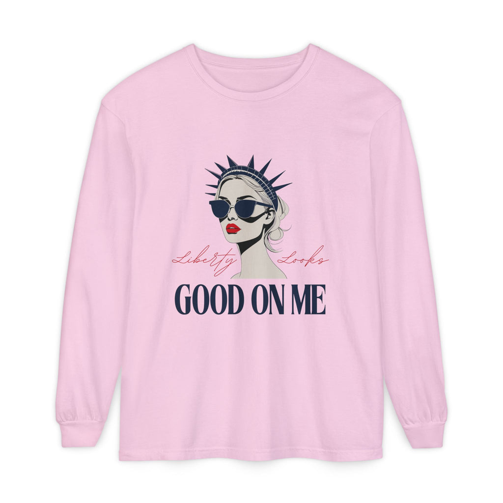Liberty Looks Good on Me – Chic Lady Liberty Graphic Long Sleeve T‑Shirt