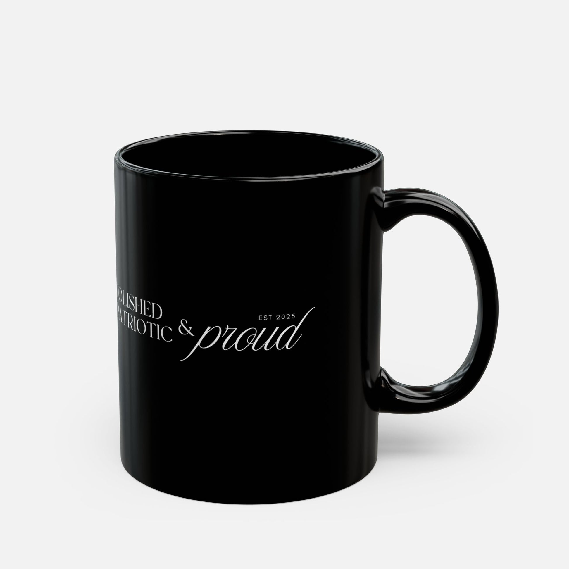 Polished, Patriotic & Proud – Elegant Black Ceramic Mug 11oz, 15oz