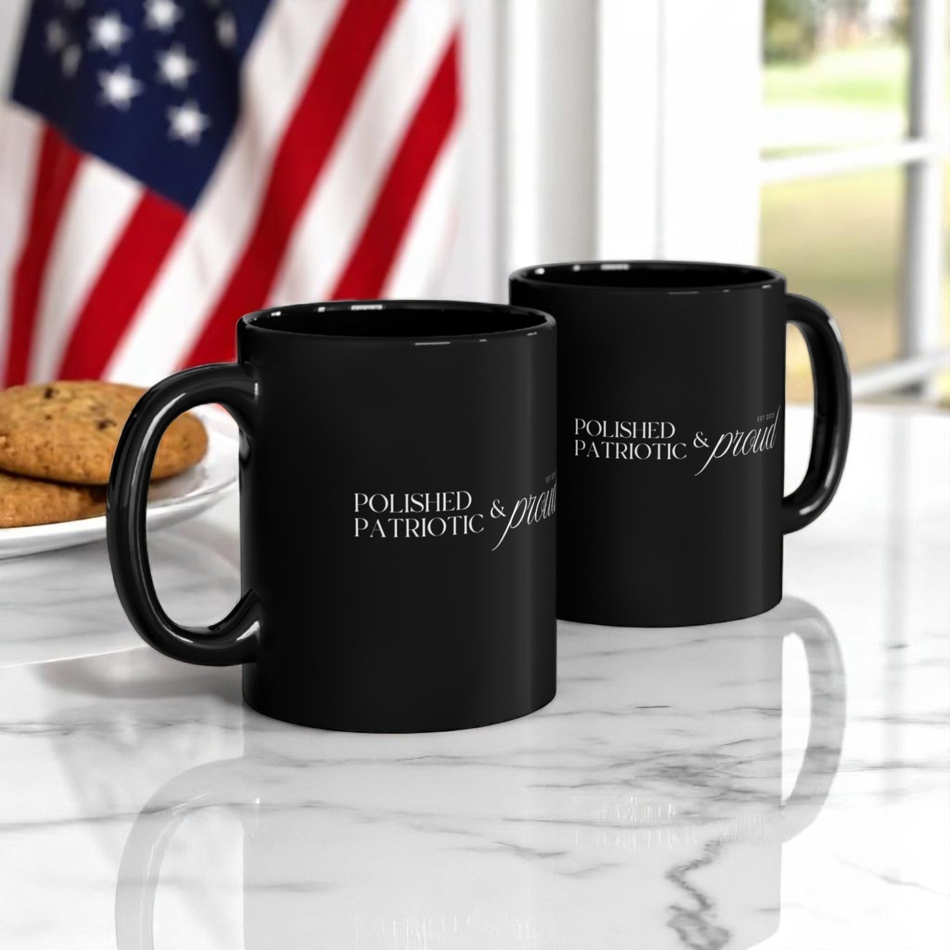 Polished, Patriotic & Proud – Elegant Black Ceramic Mug 11oz, 15oz