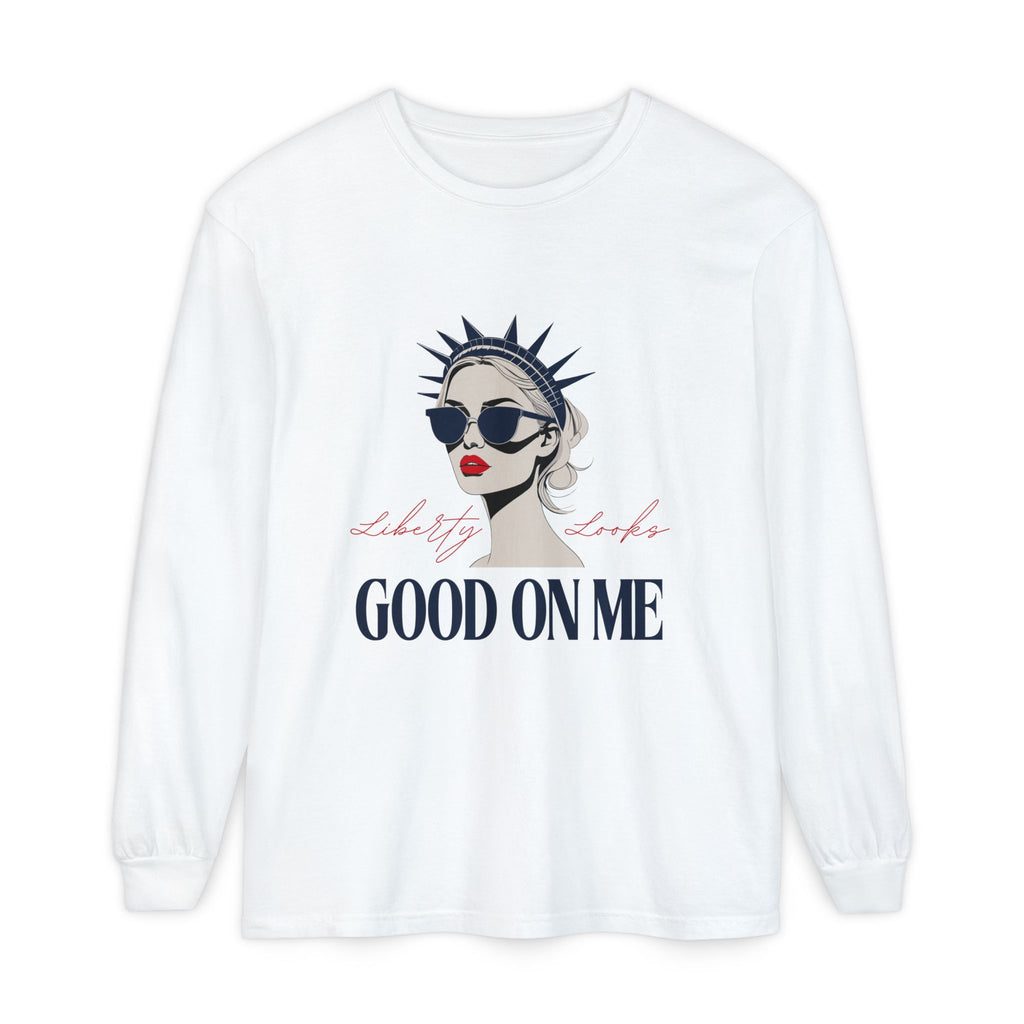 Liberty Looks Good on Me – Chic Lady Liberty Graphic Long Sleeve T‑Shirt