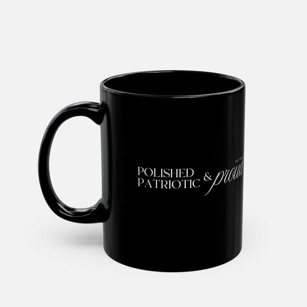 Polished, Patriotic & Proud – Elegant Black Ceramic Mug 11oz, 15oz
