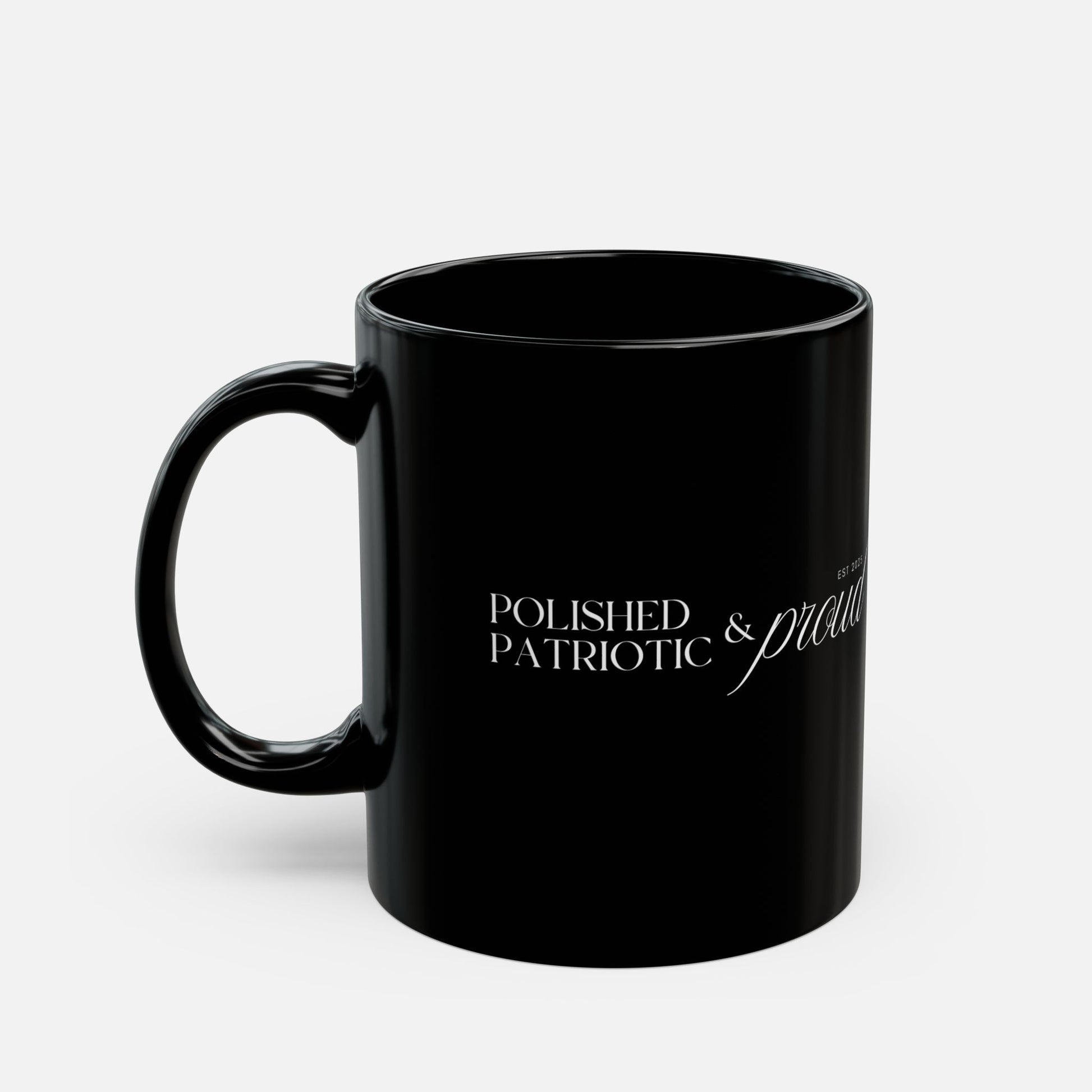 Polished, Patriotic & Proud – Elegant Black Ceramic Mug 11oz, 15oz