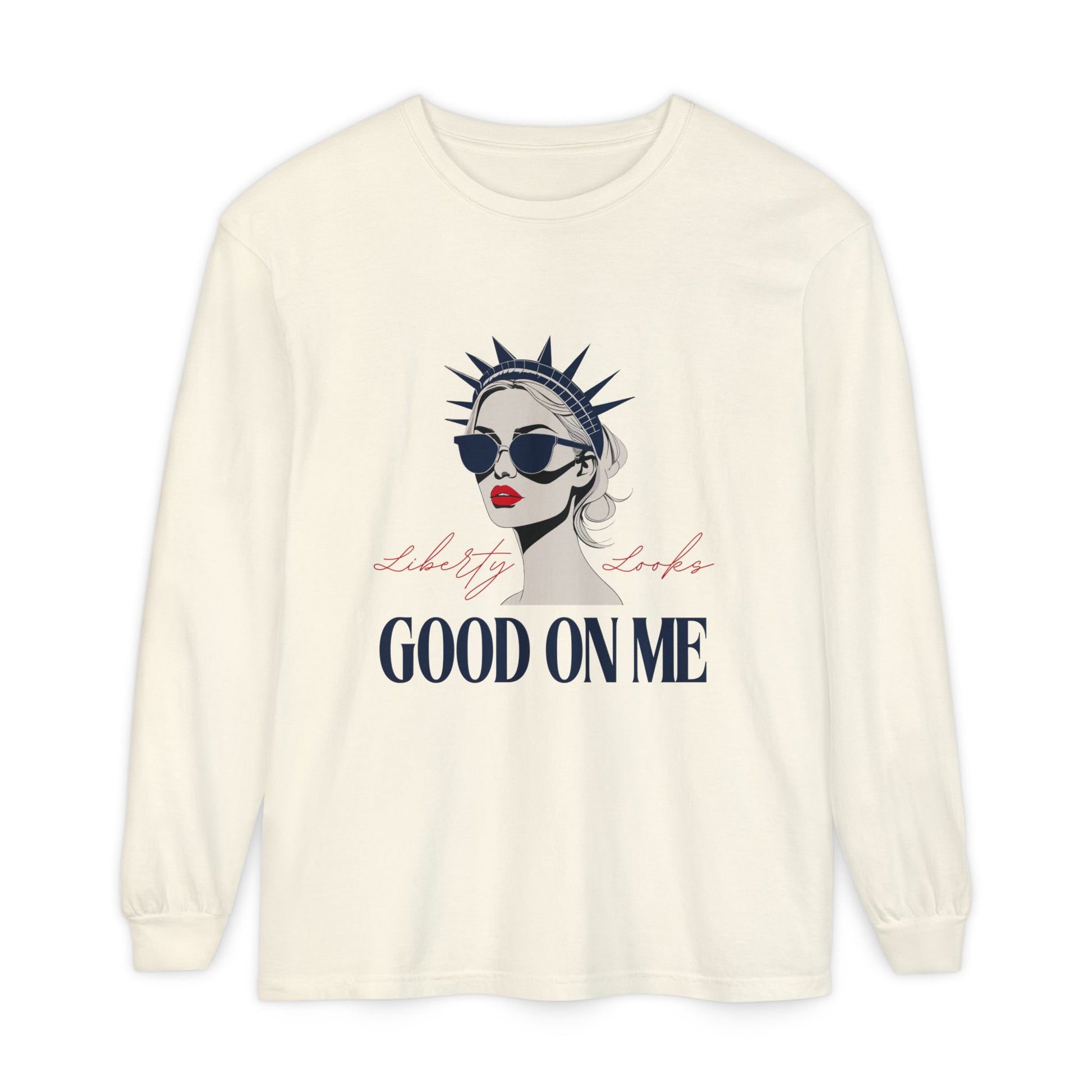 Liberty Looks Good on Me – Chic Lady Liberty Graphic Long Sleeve T‑Shirt